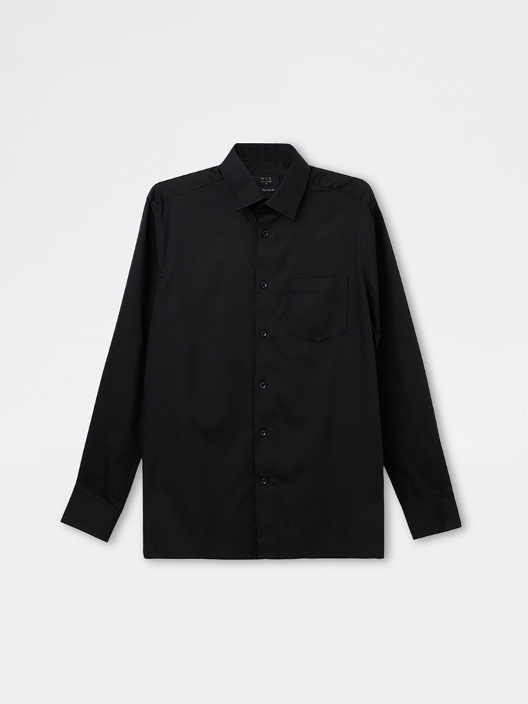 WES Formals Black Slim-Fit Cotton Shirt