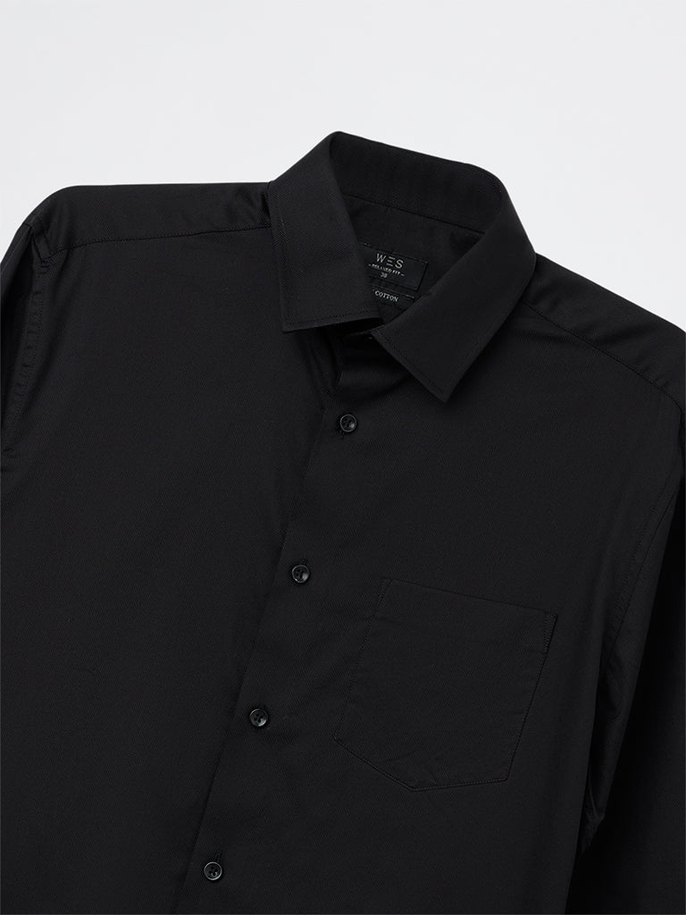 WES Formals Black Slim-Fit Cotton Shirt