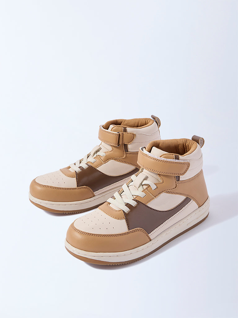Westside Yellow Boys Beige Perforated High-Top Boots for Casual Wear Full View