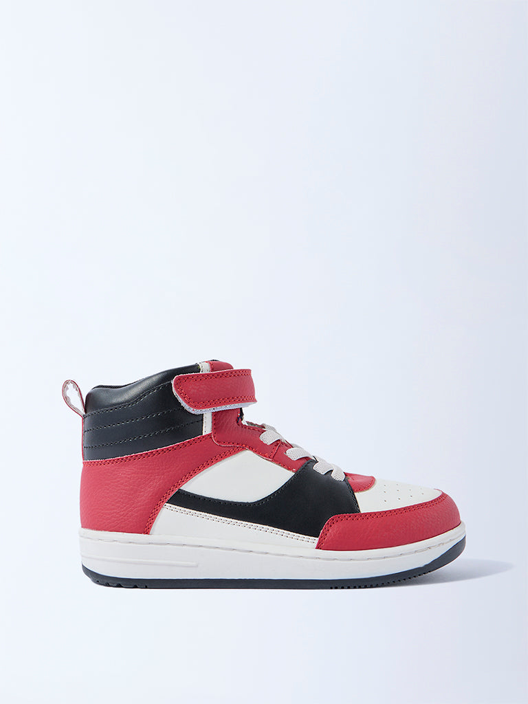Westside Yellow Boys Red Colour-Blocked High-Top Boots for Casual Wear Side View
