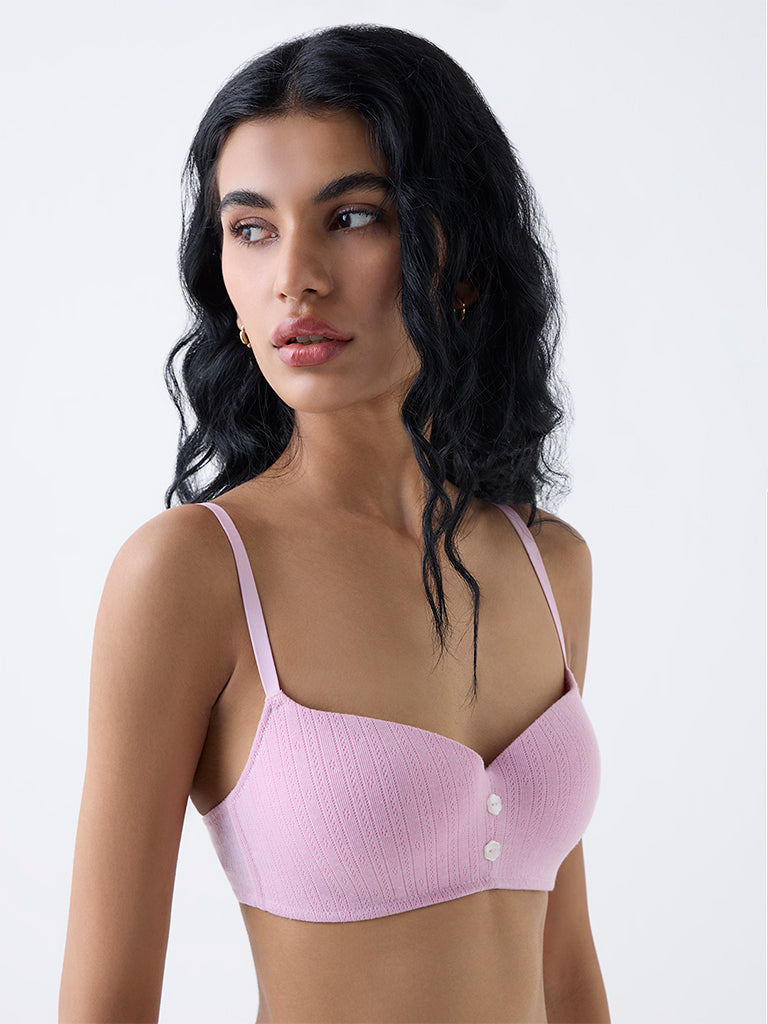 Superstar Pink Pointelle Knitted Padded Bra