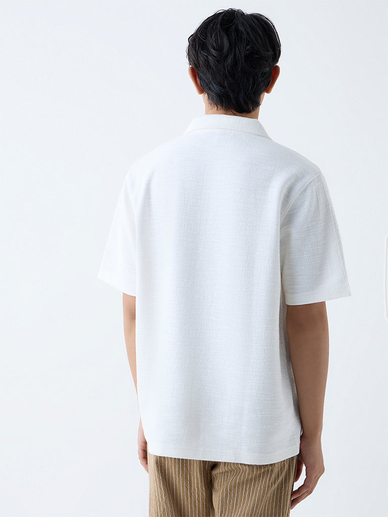 Westside ETA Men's White Self Relaxed-Fit Cotton-Blend Polo T-Shirt for Casual Wear Back View