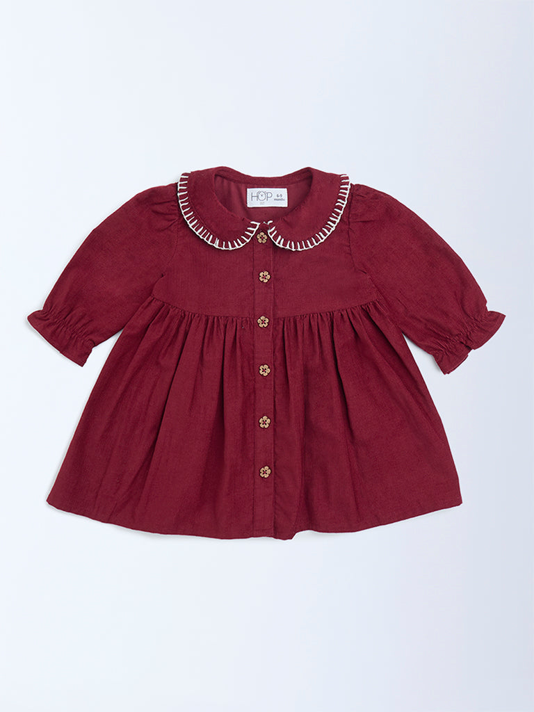 HOP Baby Girls Wine Fit-and-Flare Cotton Dress