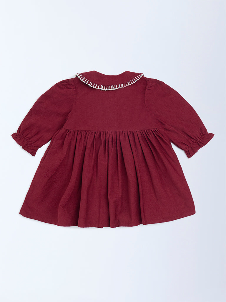 HOP Baby Girls Wine Fit-and-Flare Cotton Dress