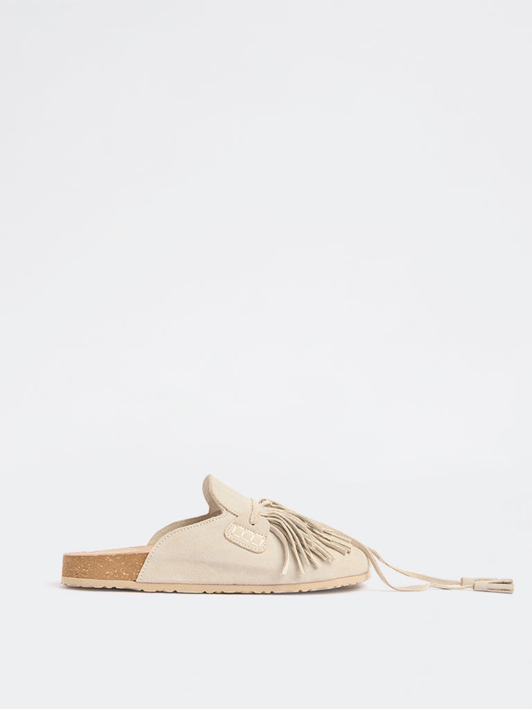 LUNA BLU Ivory Fringe-Detailed Mules