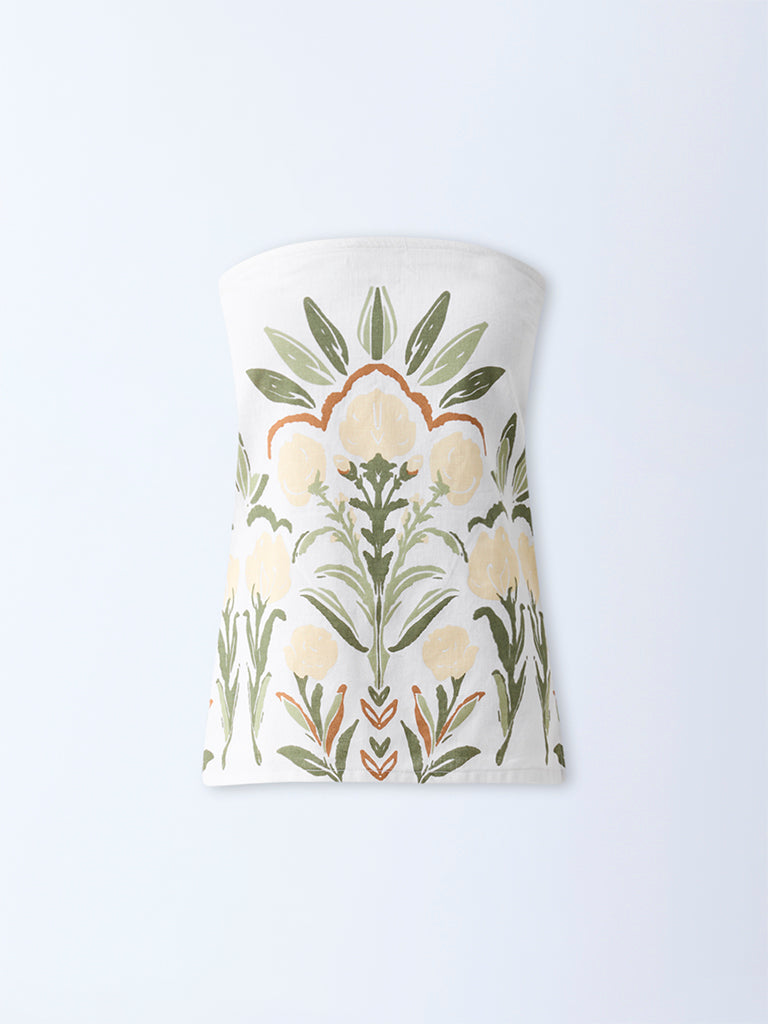 Westside Bombay Paisley Women's White Foliage Print Cotton-Blend Tube Top for Everyday Flatlay