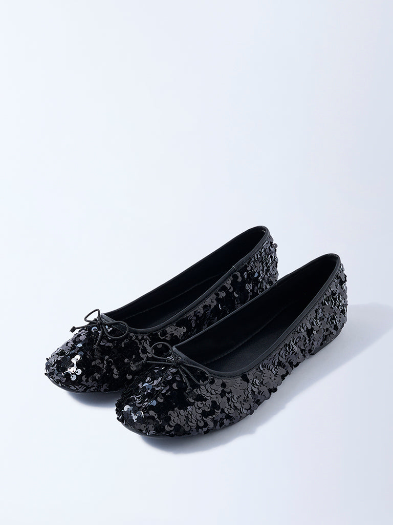 LUNA BLU Black Sequin Detailed Ballerinas