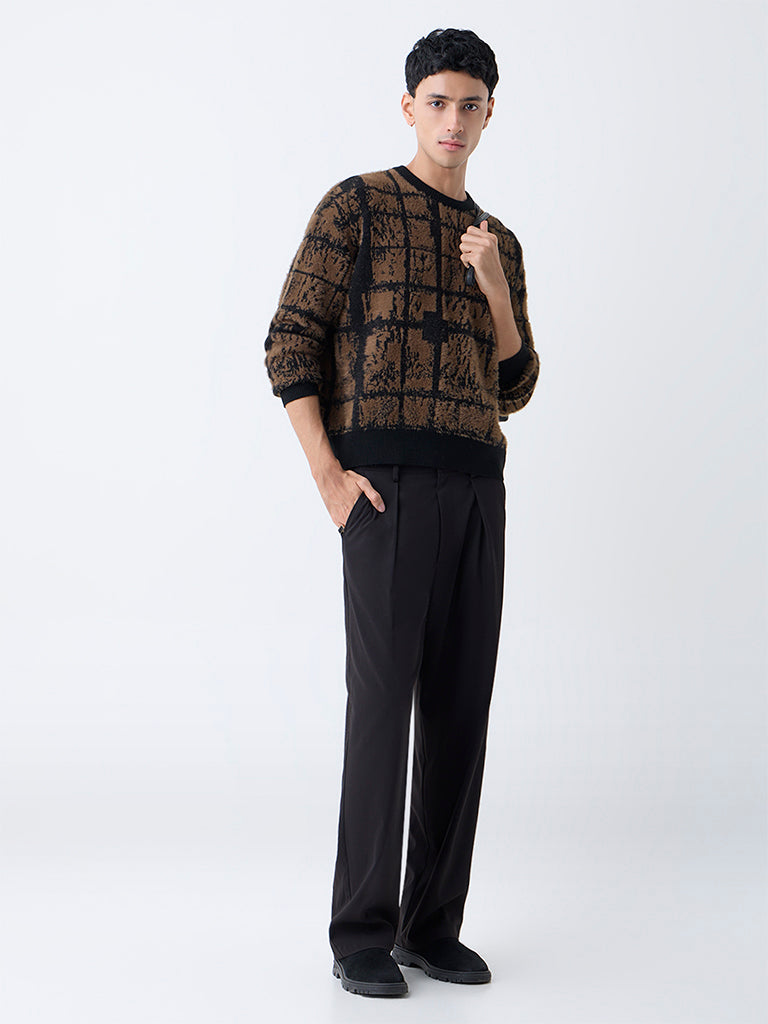 Nuon Black Solid Loose-Fit Mid-Rise Cotton Chinos