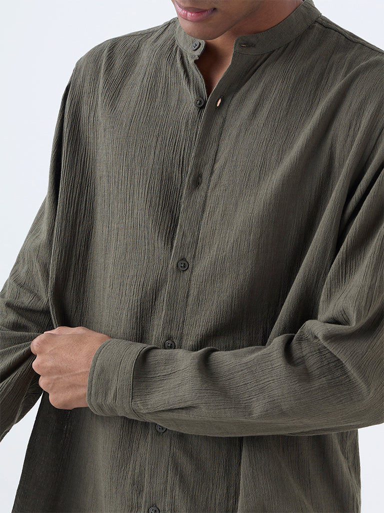 ETA Olive Textured Relaxed-Fit Cotton Shirt