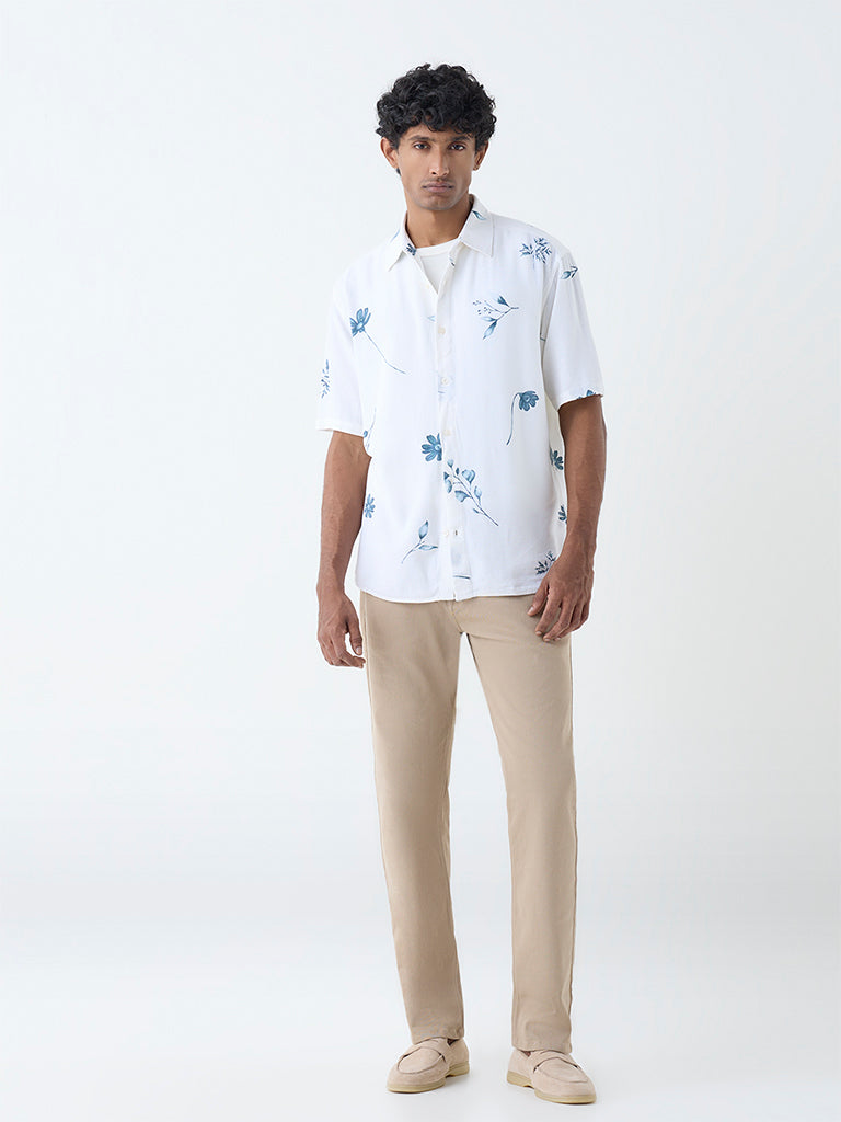 Westside Ascot Men's White Floral Design Relaxed-Fit Shirt for Casual Wear Full View