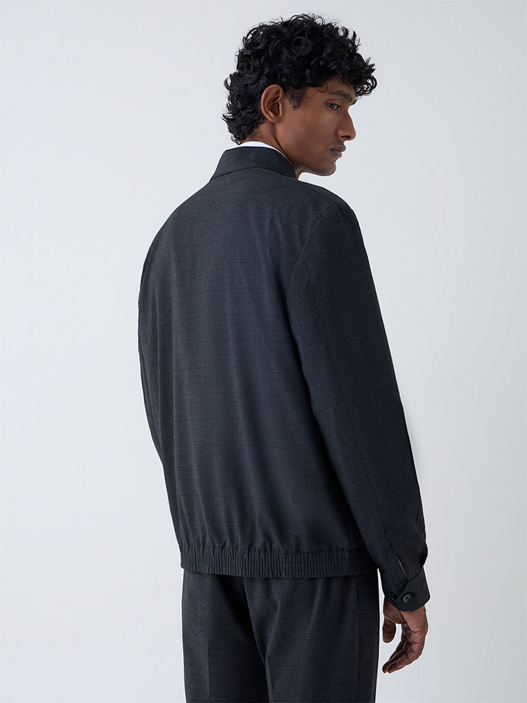WES Formals Dark Grey Checkered Relaxed-Fit Jacket