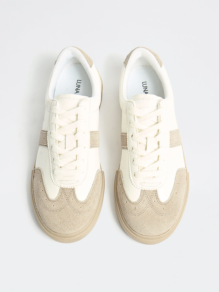 LUNA BLU White Colour-Blocked Lace-Up Sneakers