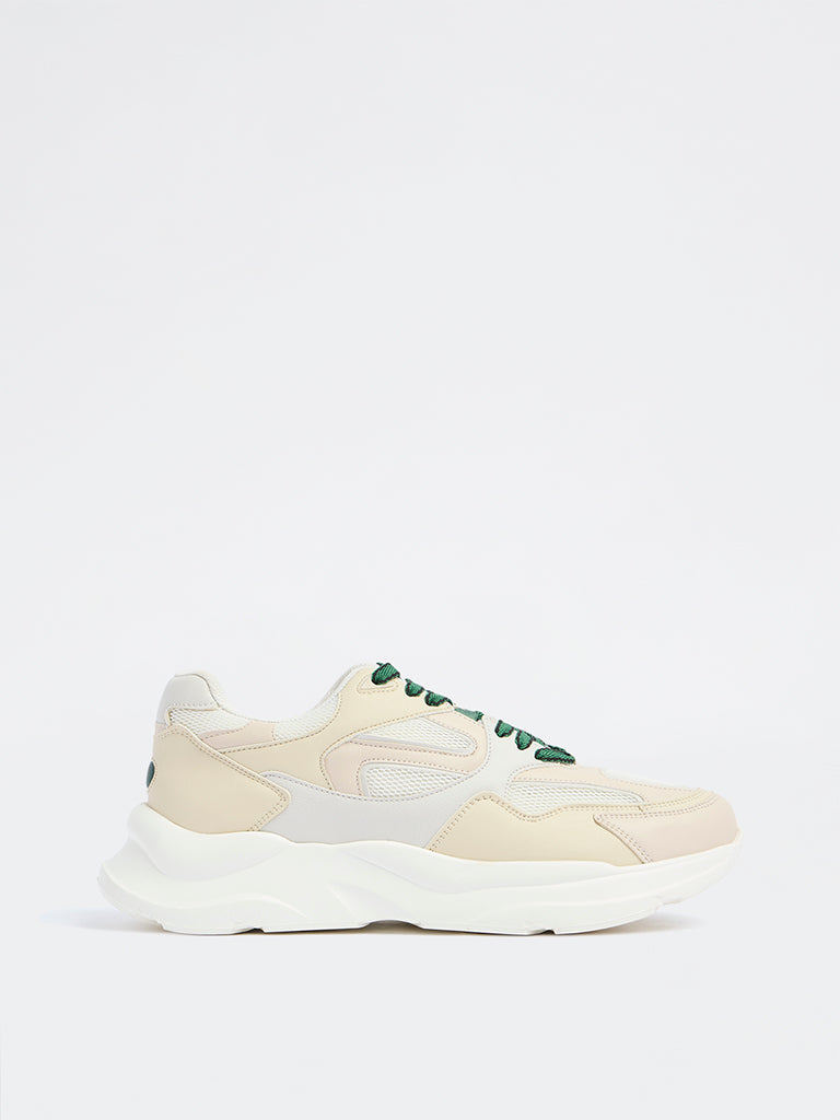 LUNA BLU Beige Mesh Detailed Lace-Up Sneakers
