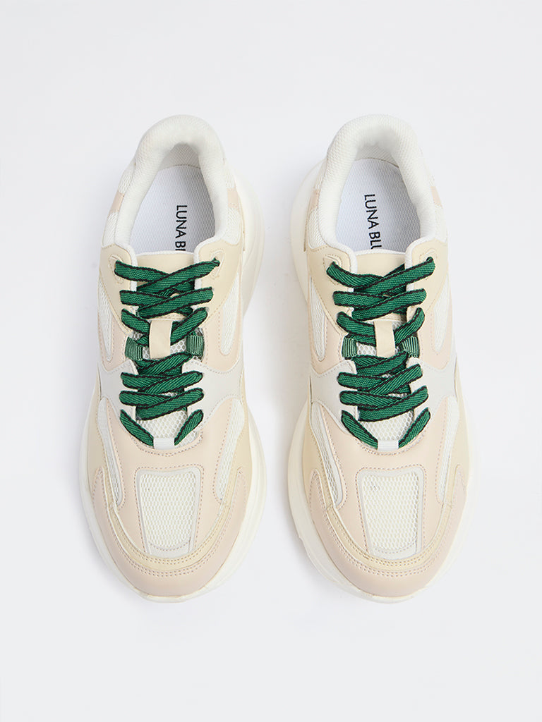 LUNA BLU Beige Mesh Detailed Lace-Up Sneakers