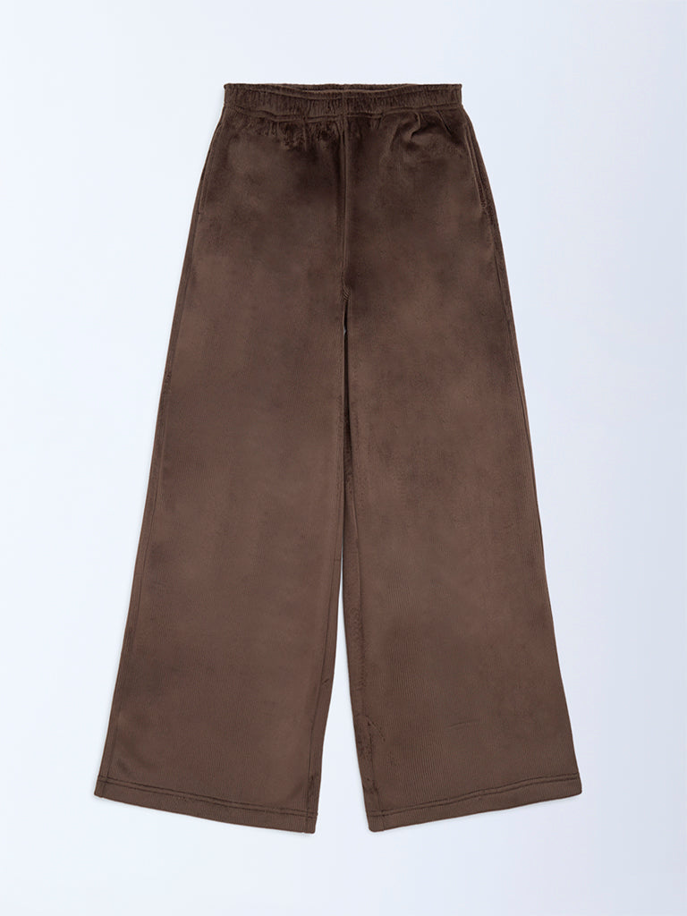 Girls Dark Brown Mid-Rise Corduroy Trousers