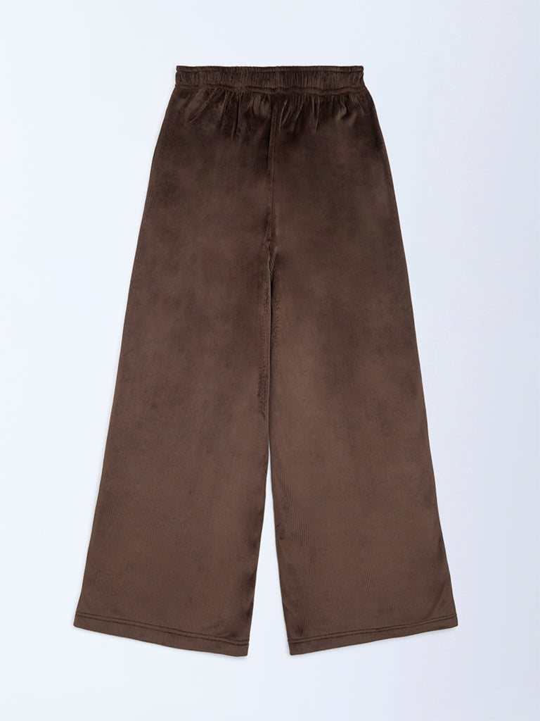 Girls Dark Brown Mid-Rise Corduroy Trousers