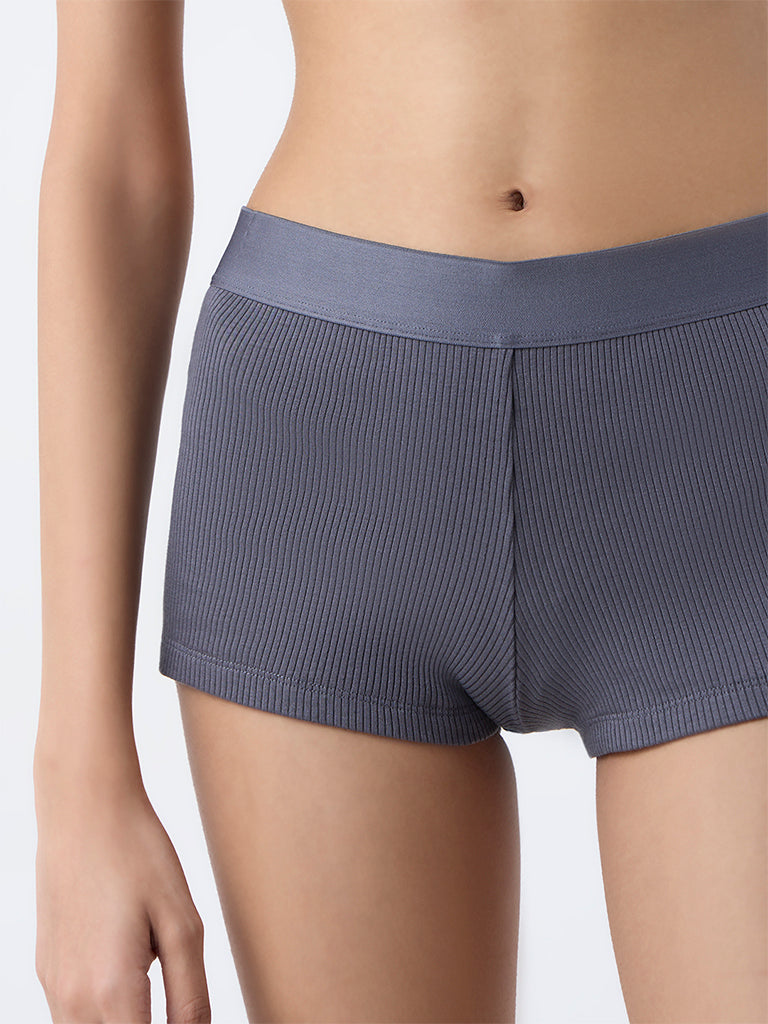 Superstar Charcoal Ribbed-Textured Boy Shorts Briefs