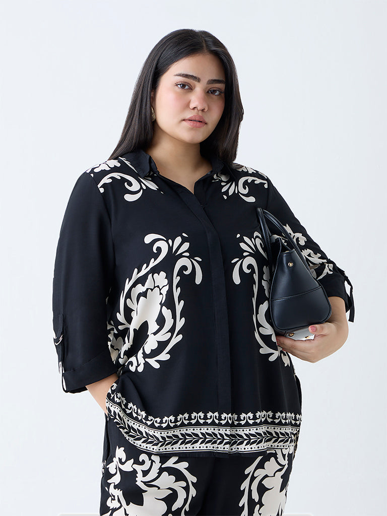 Westside Gia Women's Black Baroque-Inspired Shirt for Casual Wear Front View
