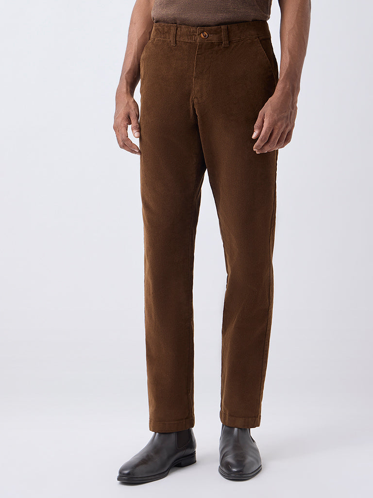 WES Casuals Tan Relaxed-Fit Mid-Rise Corduroy Chinos