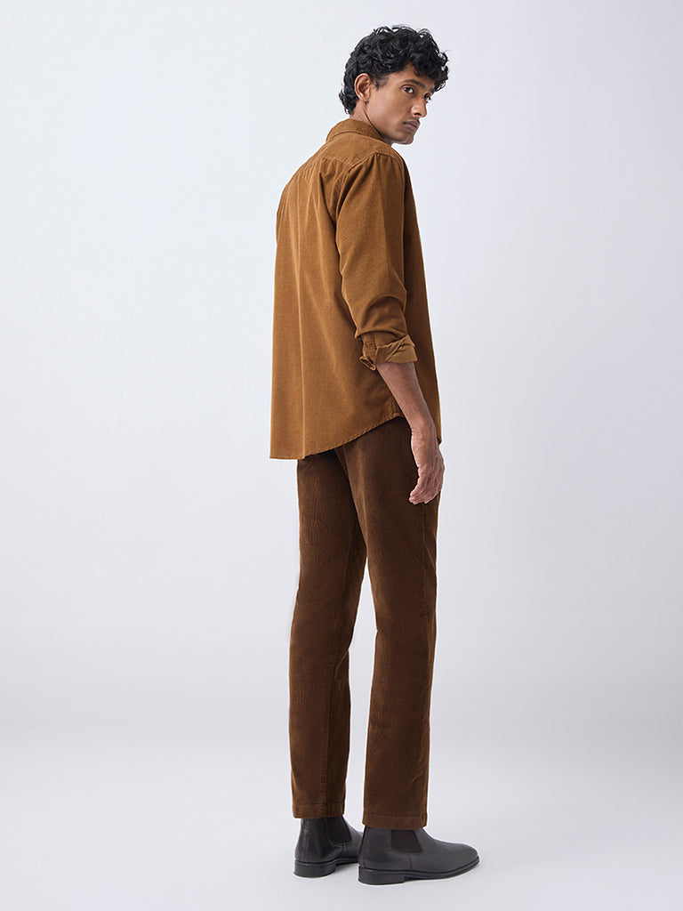 WES Casuals Tan Relaxed-Fit Mid-Rise Corduroy Chinos