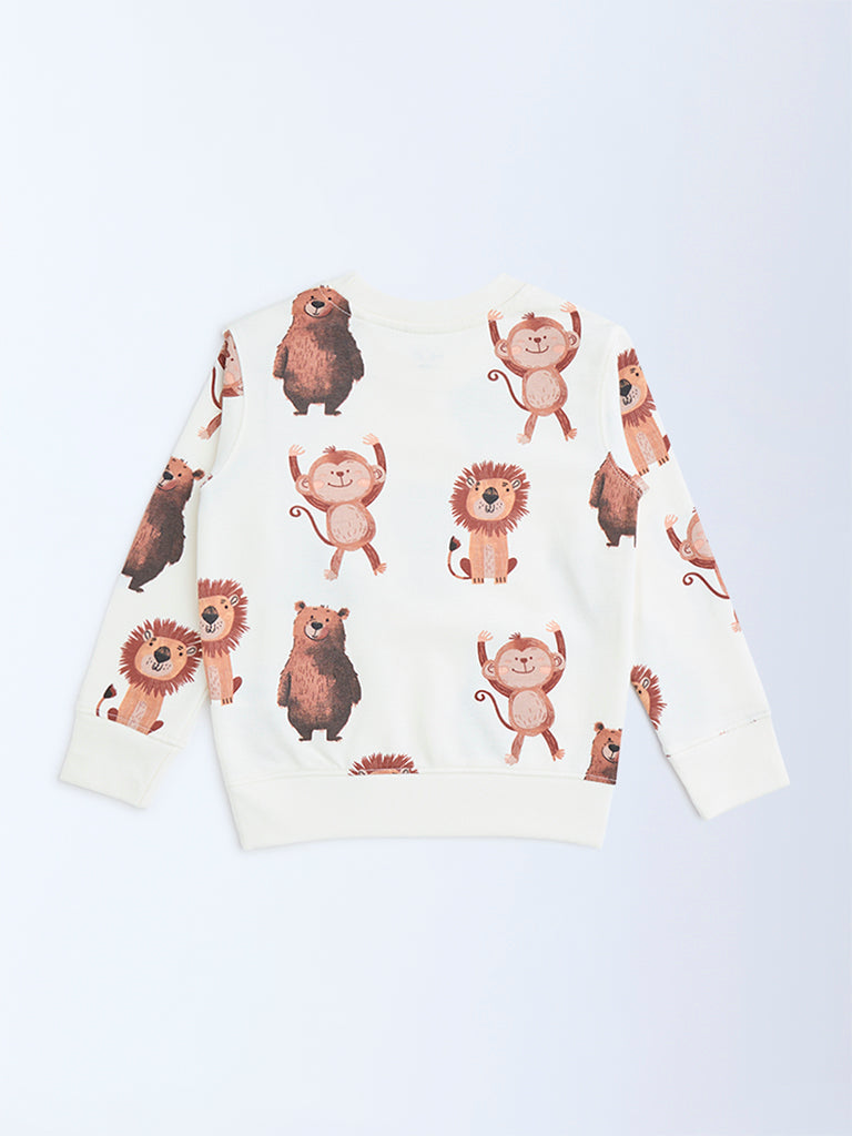 HOP Kids Boys Off-White Animal Printed Cotton-Blend Sweatshirt