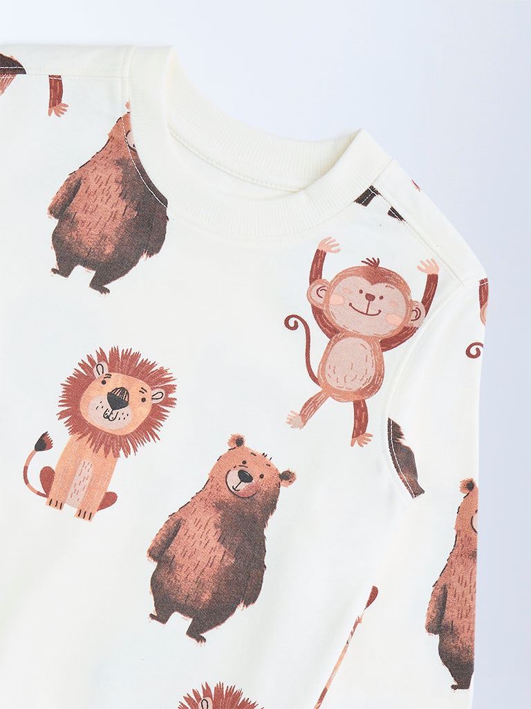 HOP Kids Boys Off-White Animal Printed Cotton-Blend Sweatshirt