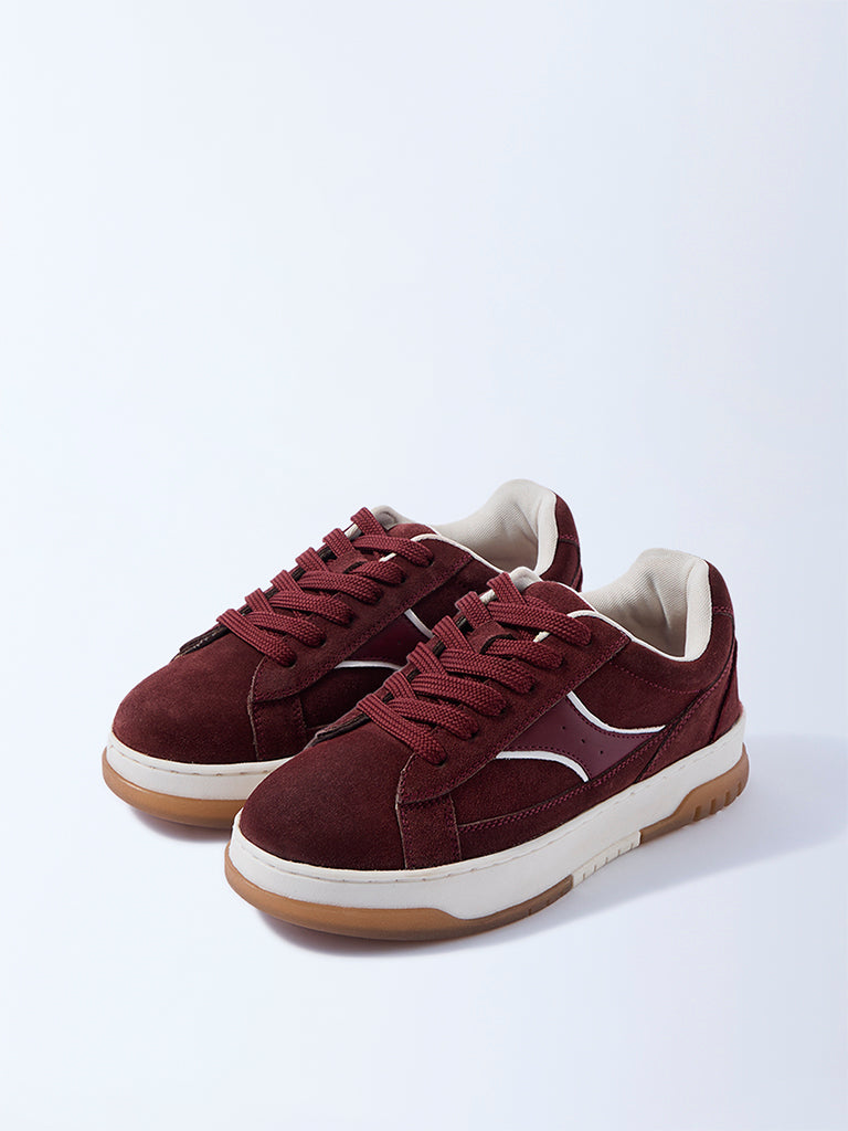 LUNA BLU Burgundy Suede Lace-Up Sneakers