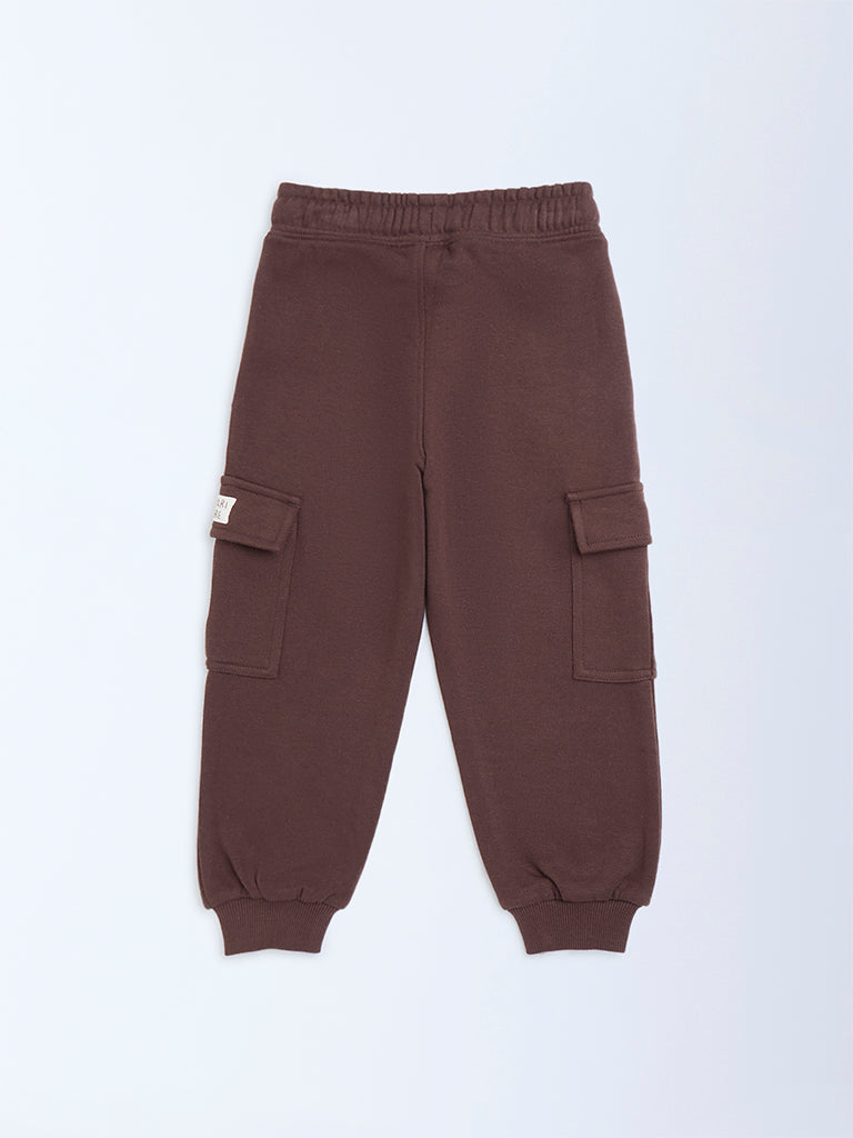 HOP Kids Boys Brown Mid-Rise Cotton-Blend Joggers