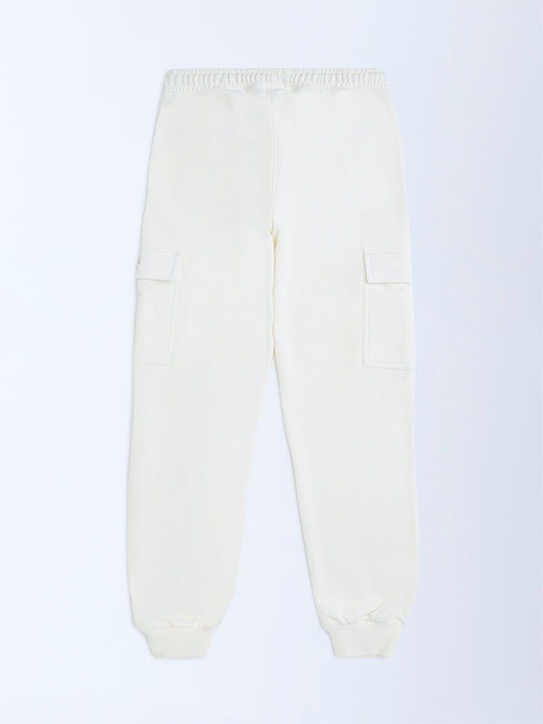 HOP Kids Boys Off-White Mid-Rise Cotton-Blend Joggers