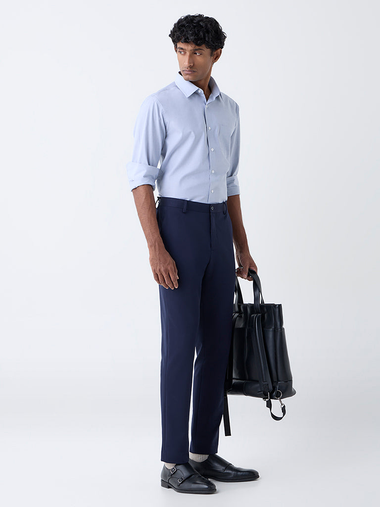WES Formals Light Grey Solid Slim-Fit Cotton Shirt