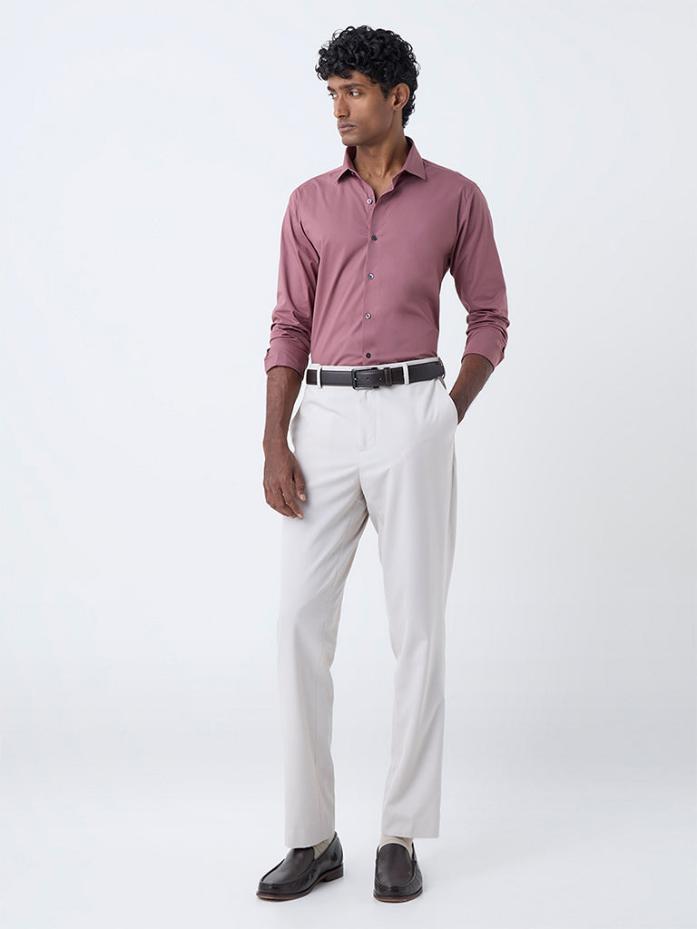 WES Formals Dusty Pink Solid Ultra Slim-Fit Cotton-Blend Shirt