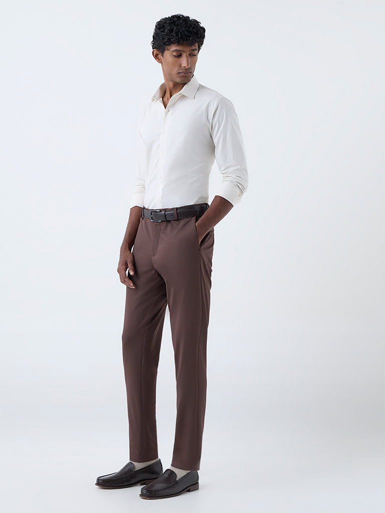 WES Formals Light Beige Cotton Ultra Slim-Fit Shirt