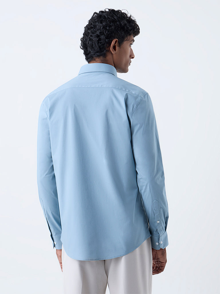 WES Formals Dusty Blue Ultra Slim-Fit Cotton-Blend Shirt