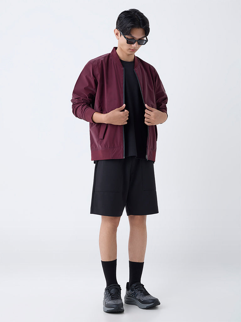Westside Studiofit Men's Wine Solid Relaxed-Fit Jacket for Sports Wear Full View