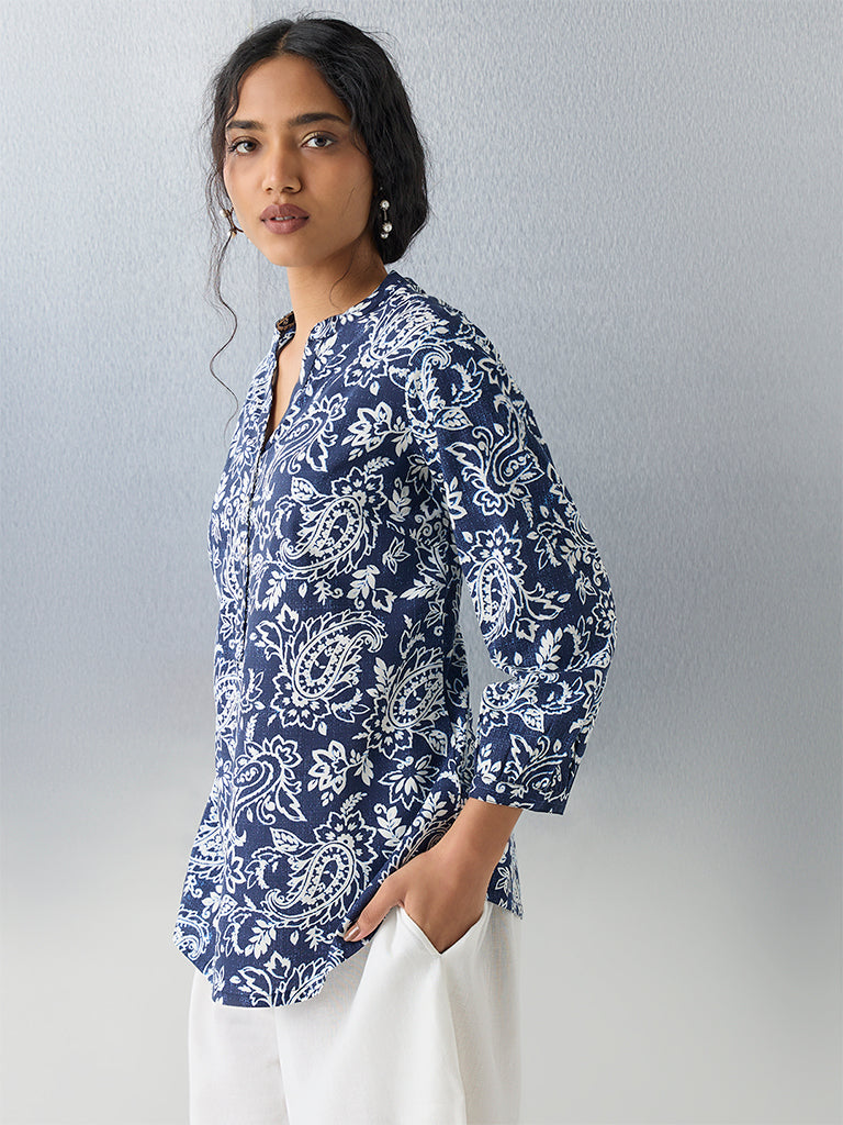 Utsa Indigo Paisley Printed Tunic