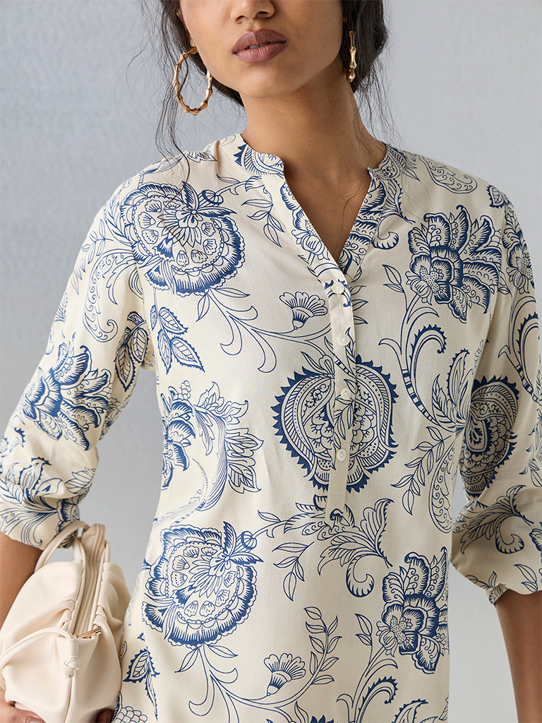 Utsa Off-White Printed Tunic