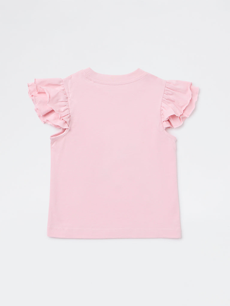 HOP Kids Girls Light Pink Unicorn Embellished Top