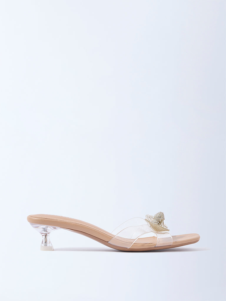 LUNA BLU Clear Embellished Bow Kitten-Heel Sandals