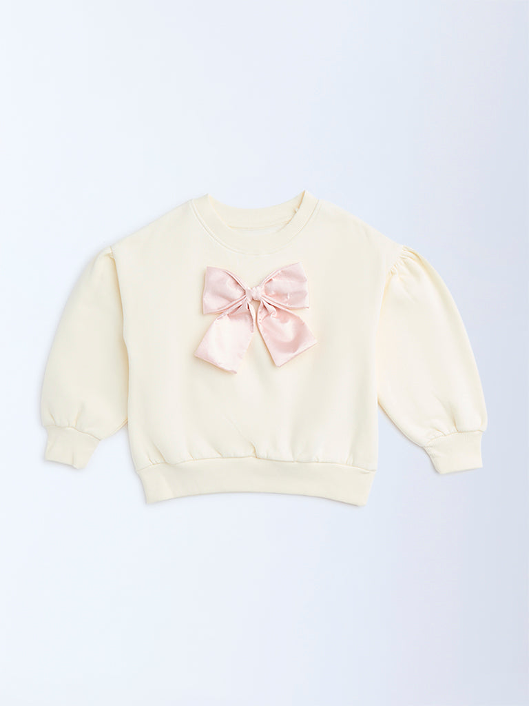 HOP Kids Girls Cream Bow-Detailed Cotton-Blend Sweatshirt