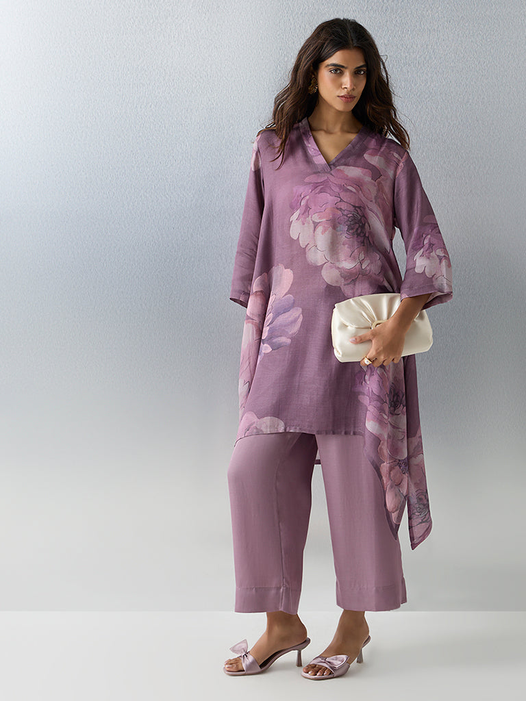 Zuba Purple Solid Ethnic Pants