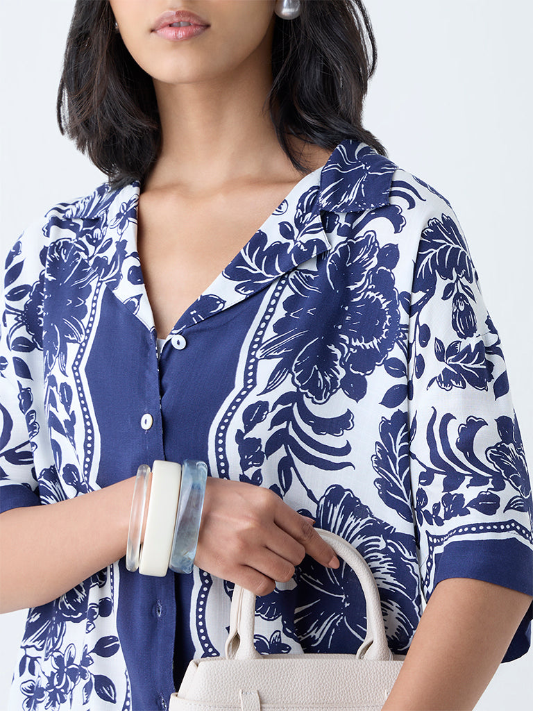 Westside LOV Women's Navy Botanical Design Shirt for Casual Wear Zoomed View