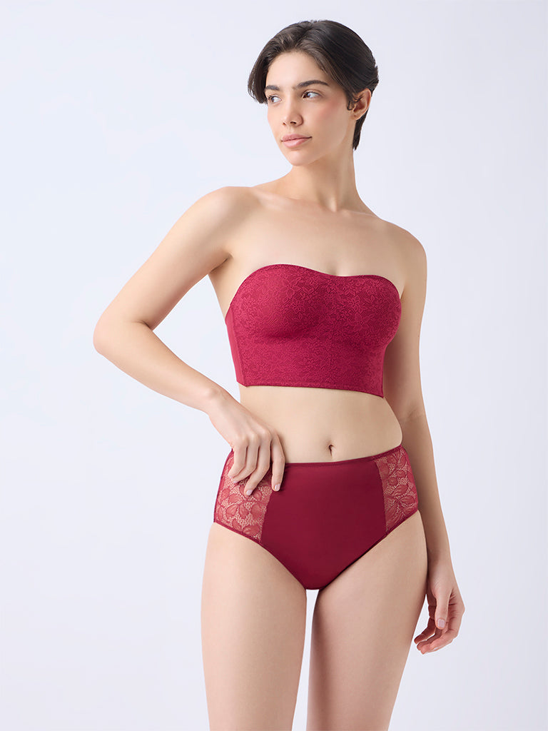 Wunderlove Red Lace Invisible Super grip Padded Bra