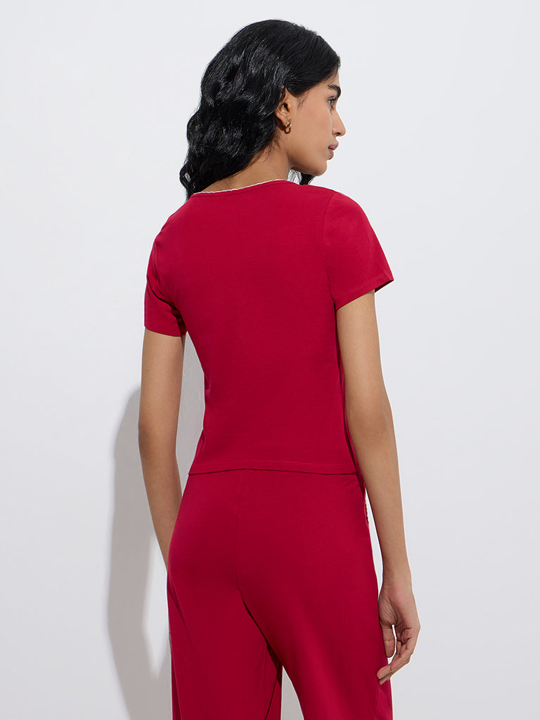 Superstar Red Solid Cotton-Blend Top
