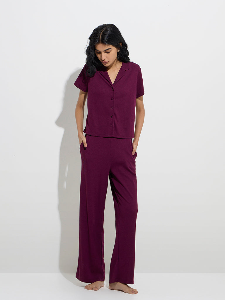 Superstar Wine Waffle-Textured Shirt