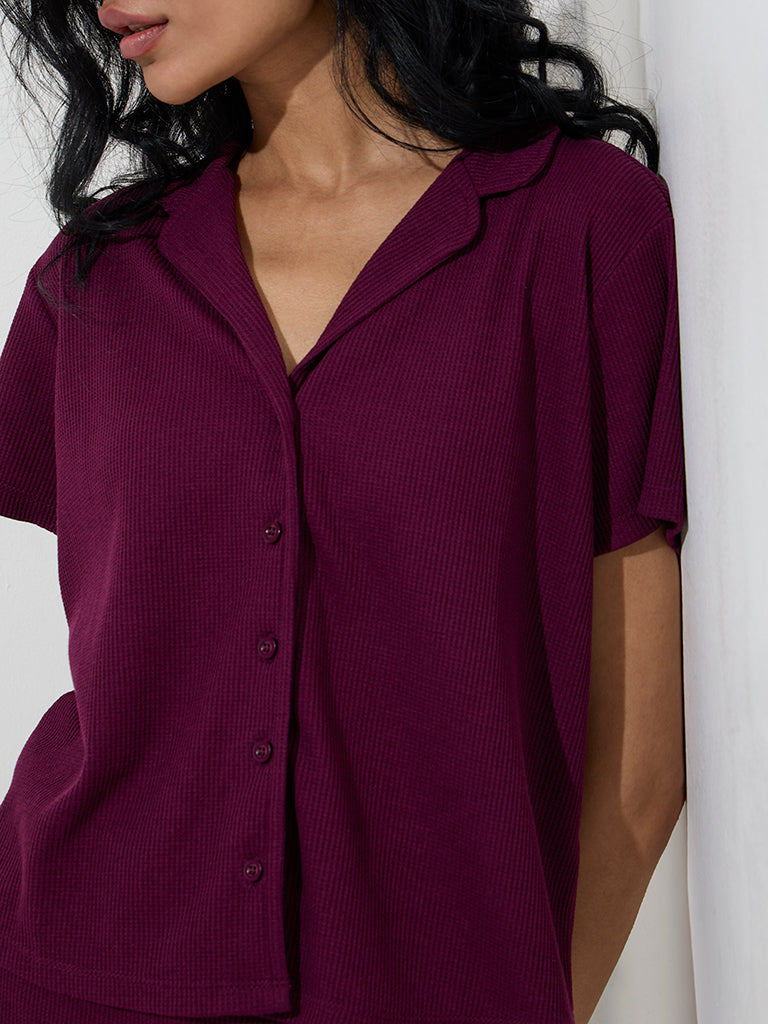 Superstar Wine Waffle-Textured Shirt