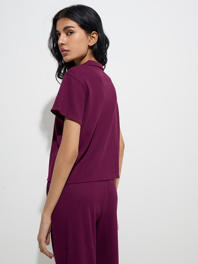 Superstar Wine Waffle-Textured Shirt