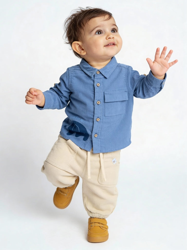 HOP Baby Boys Dusty Blue Corduroy Cotton Shirt