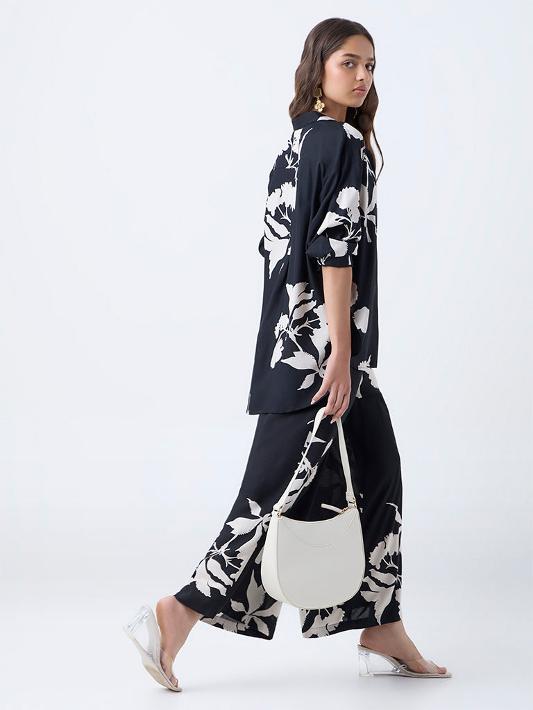 Utsa Black Foliage Pattern Tunic