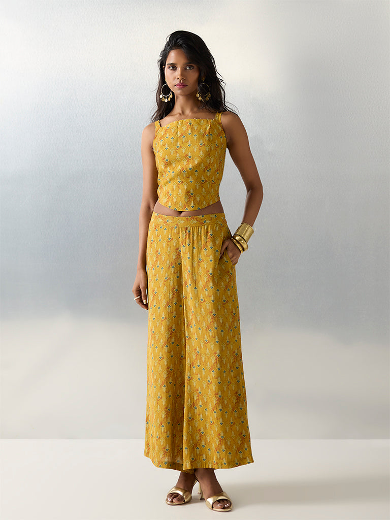 Utsa Yellow Printed Palazzos