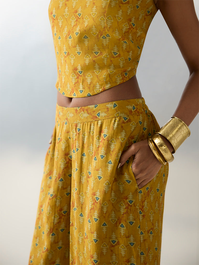 Utsa Yellow Printed Palazzos